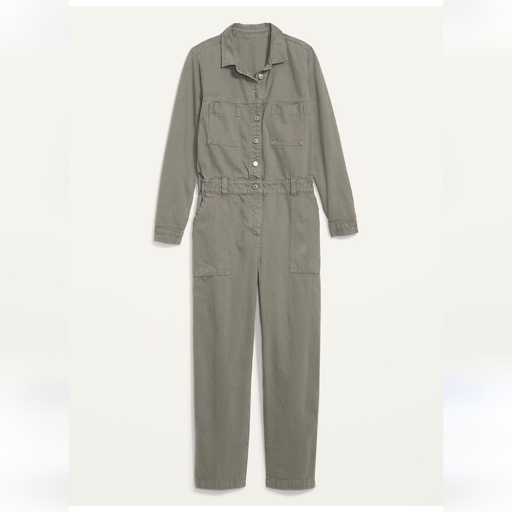 Denim one piece jumpsuit olive green old navy M